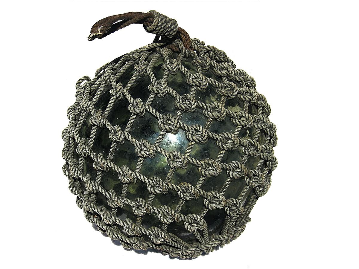 Japanese glass fishing float wrapped in rope netting