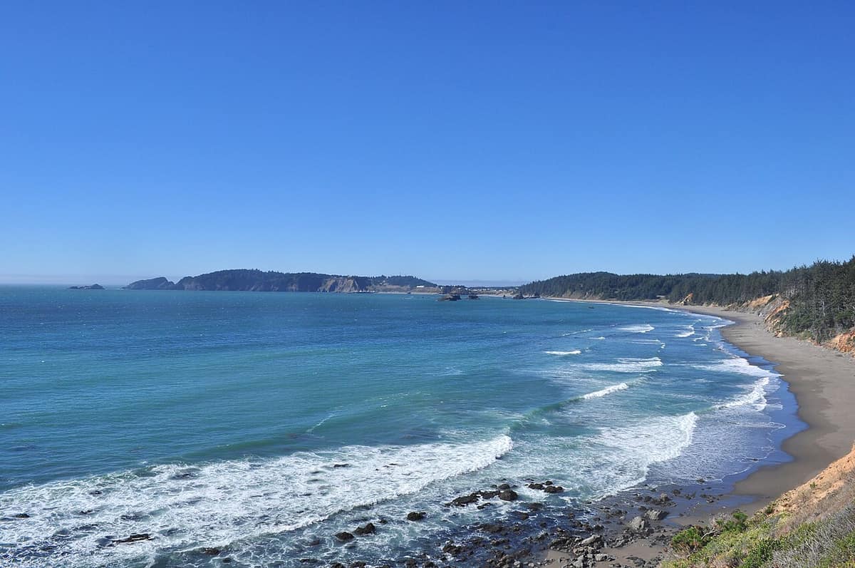 Port Orford coastline and beach seen from the south on a clear day