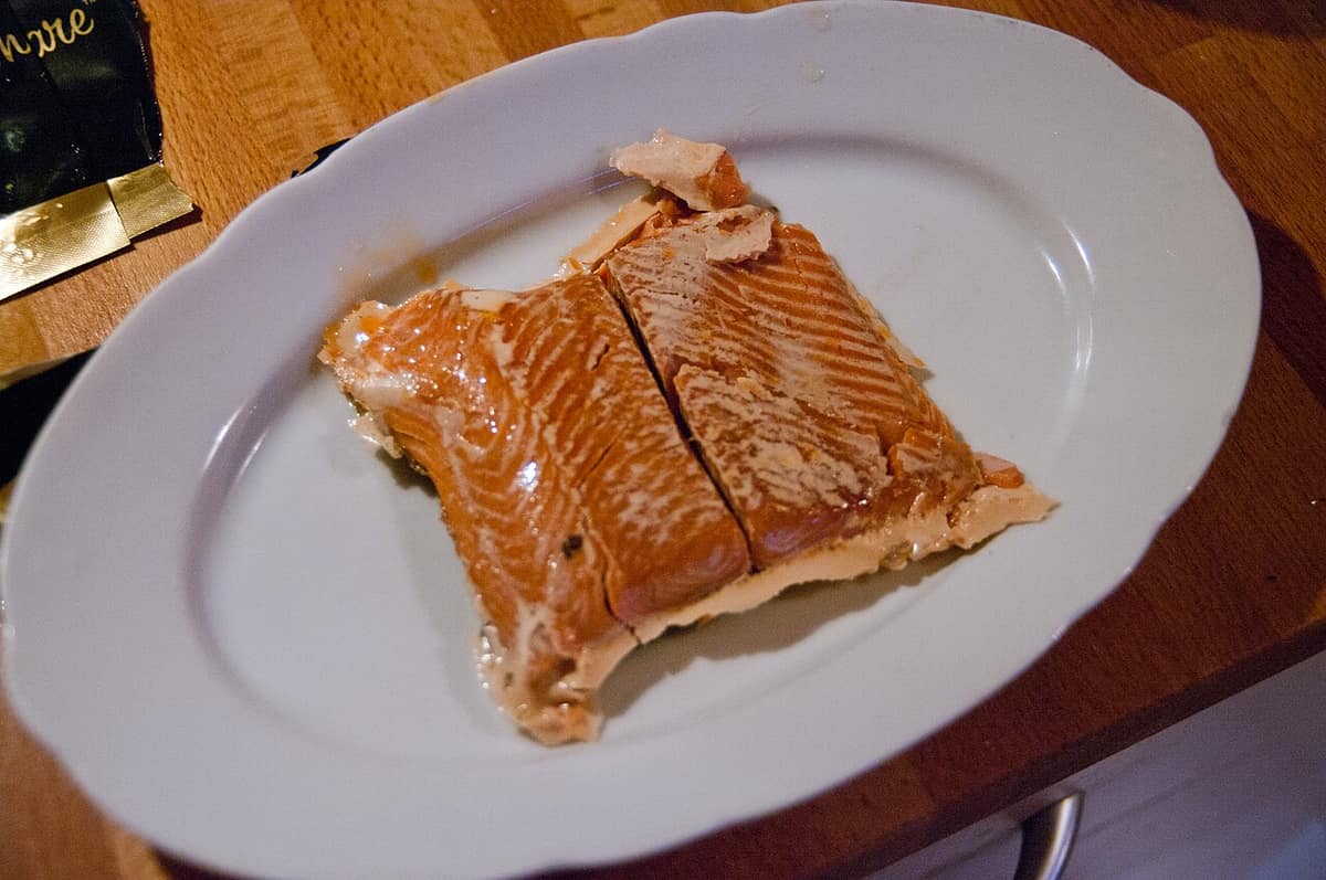 Smoked sockeye salmon fillet on a plate