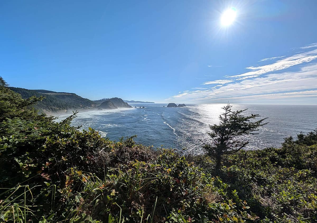 Pacific coastline and offshore rocks seen from the Cape Meares State Scenic Viewpoint